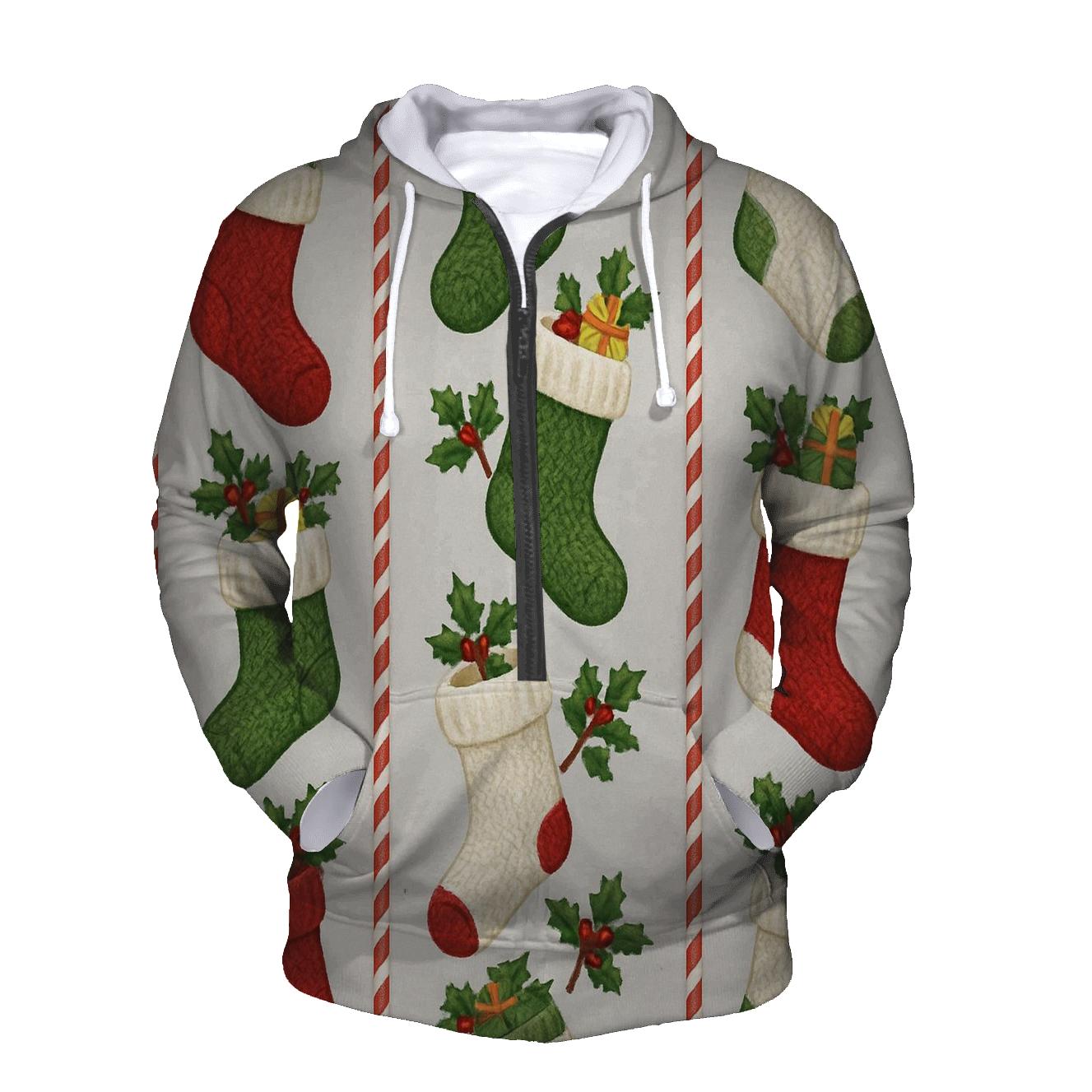 Christmas Stocking Stripe Border embroidered hoodies