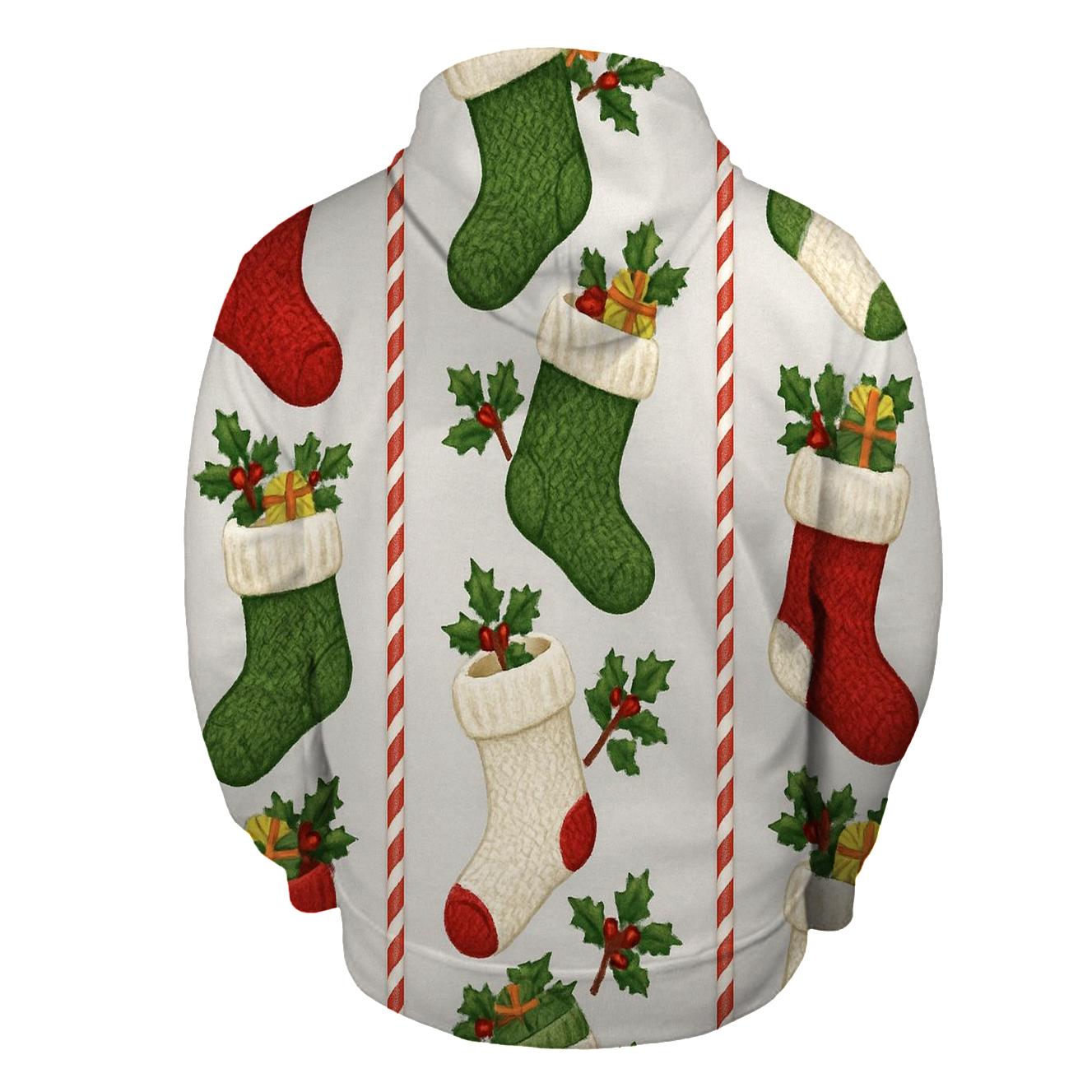 Christmas Stocking Stripe Border embroidered hoodies