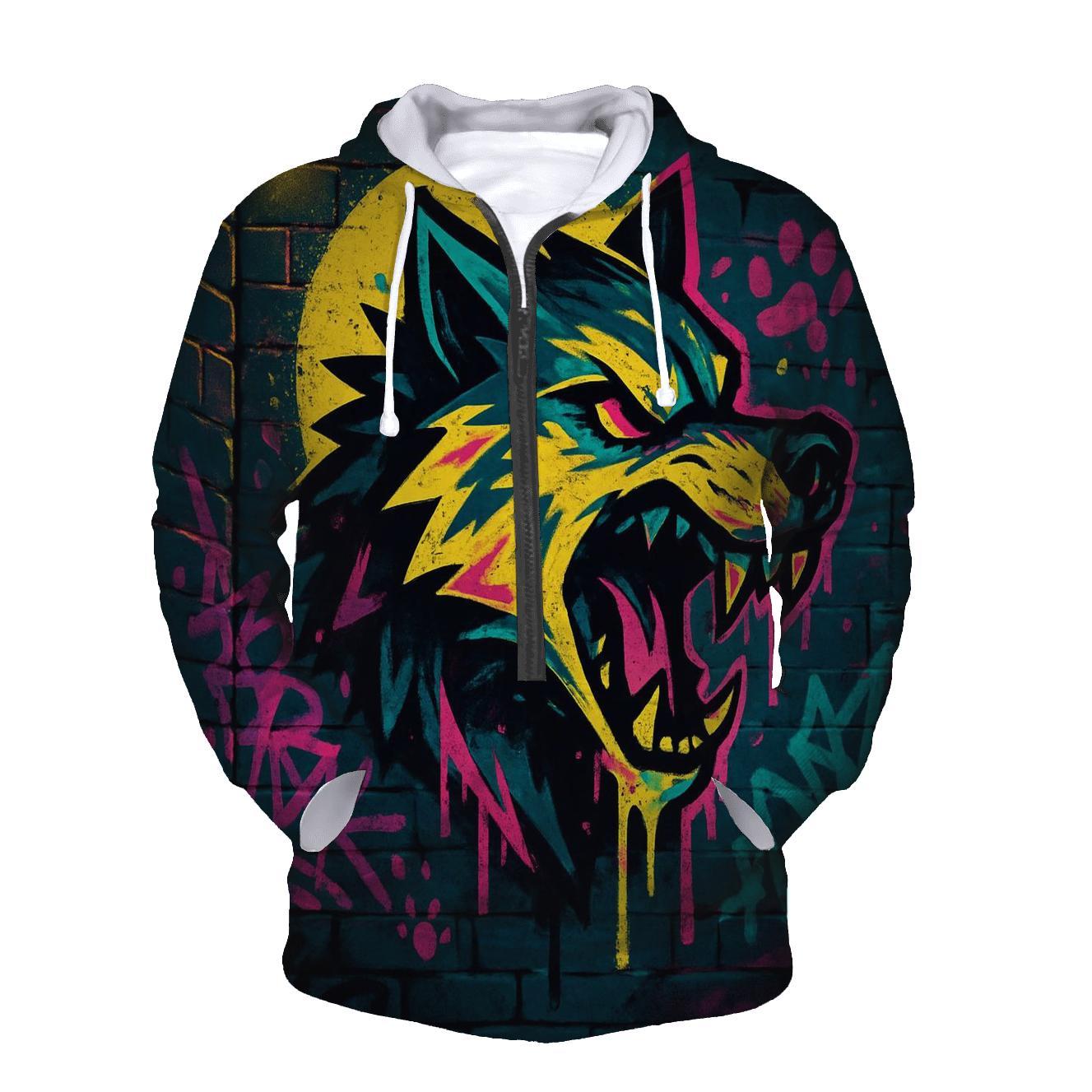 Street Graffiti Lunar Wolf graphic hoodies