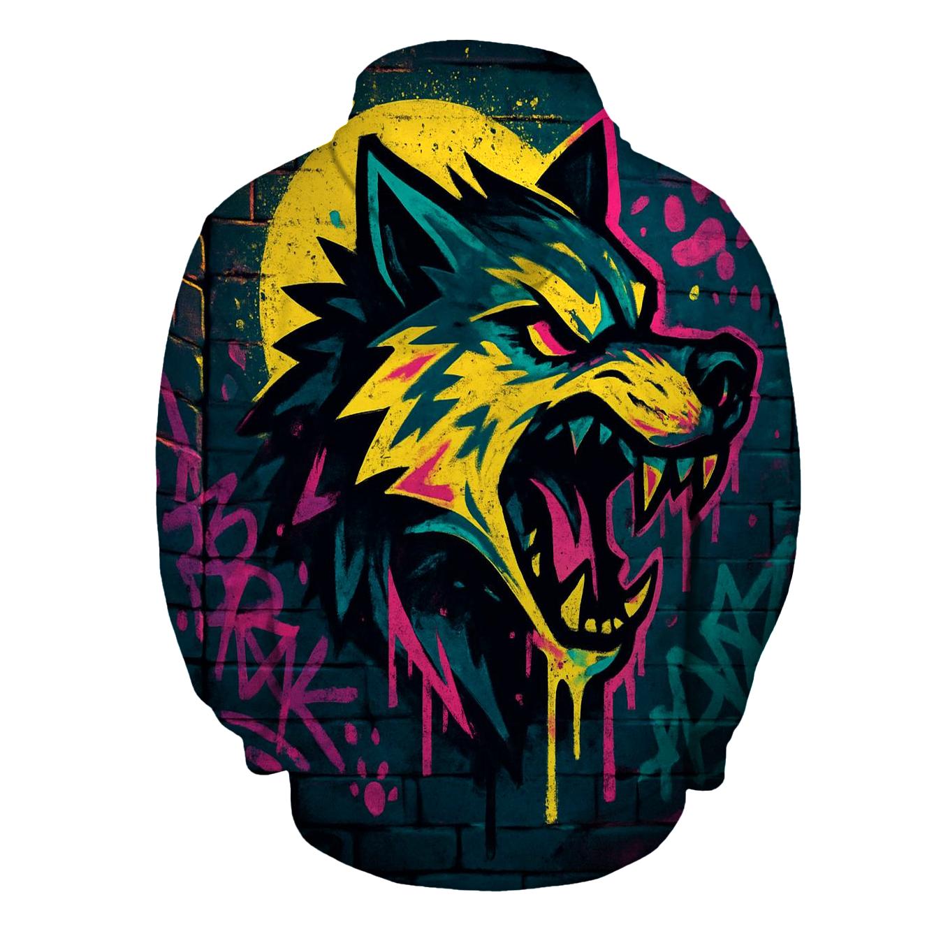 Street Graffiti Lunar Wolf graphic hoodies