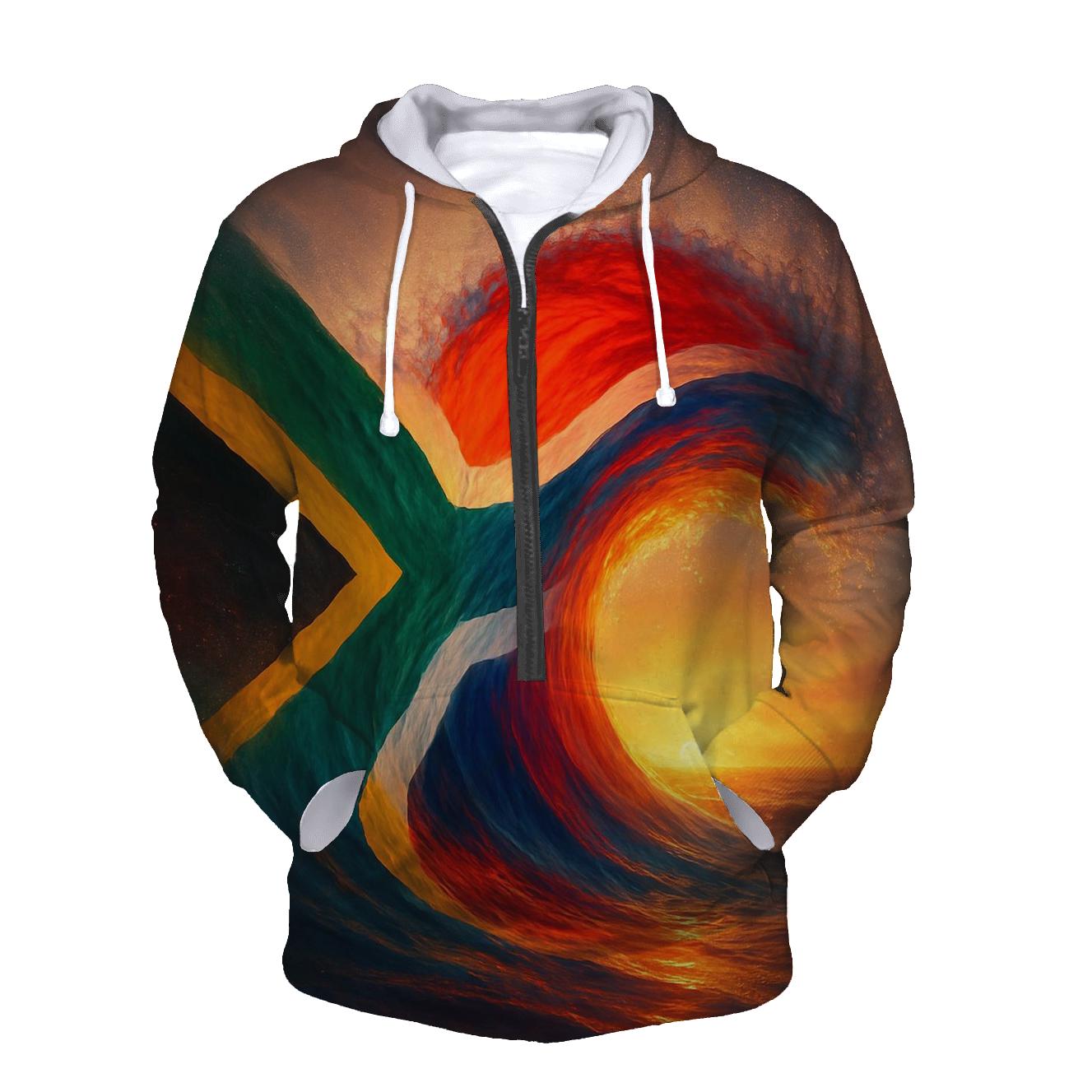 South African Flag Ocean Wave Fusion graphic hoodies