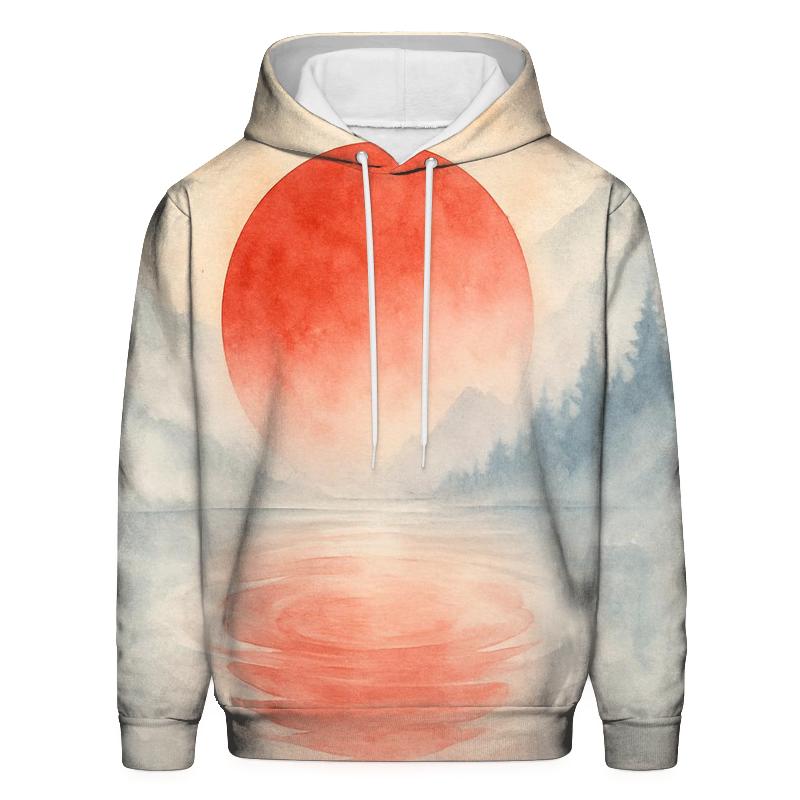Japanese Flag Misty Mountain Watercolor hoodie designs