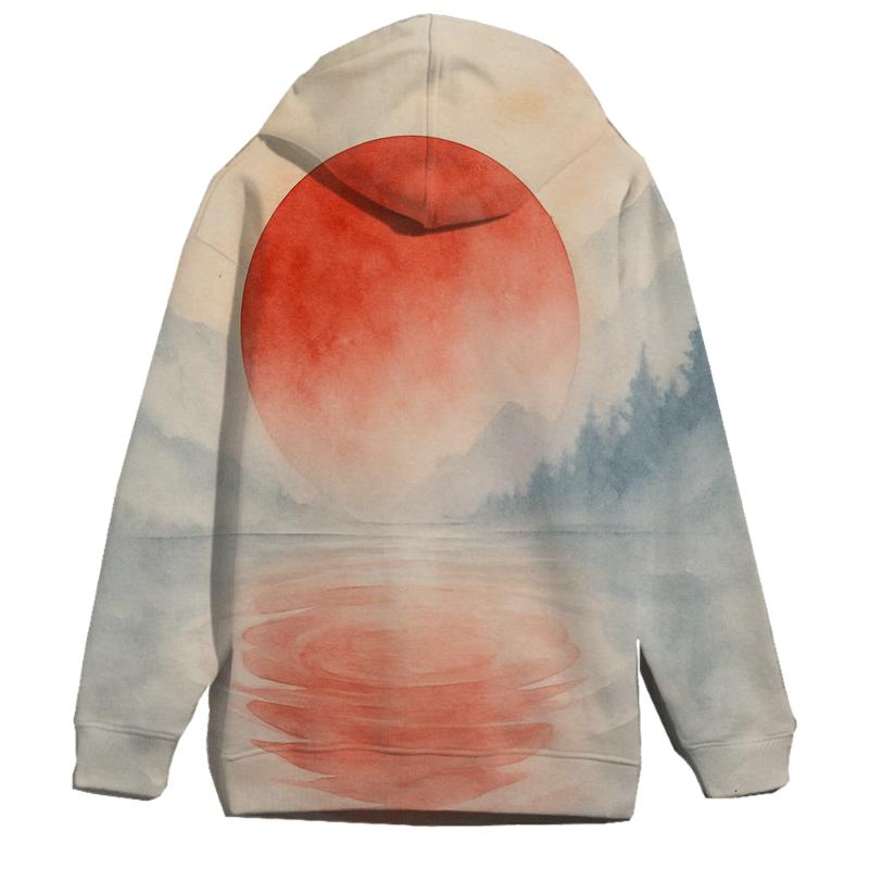 Japanese Flag Misty Mountain Watercolor hoodie designs