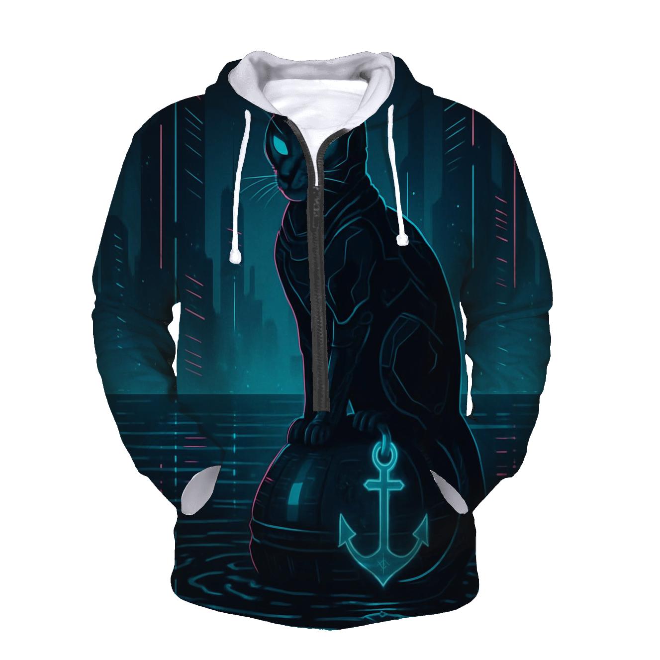 Cyber Harbor Sentinel Cat pullover hoodies