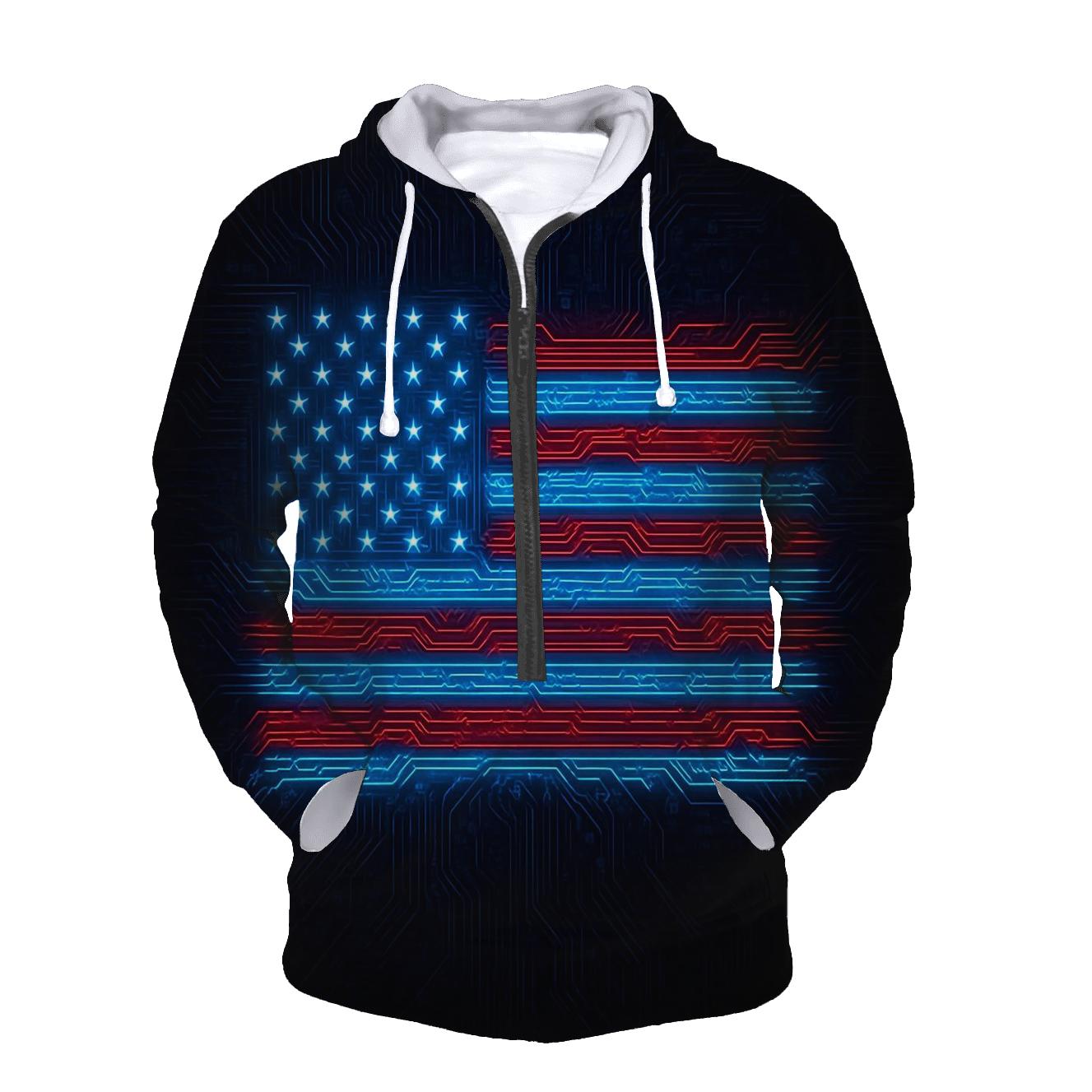 Neon Circuit Patriot Grid pullover hoodies