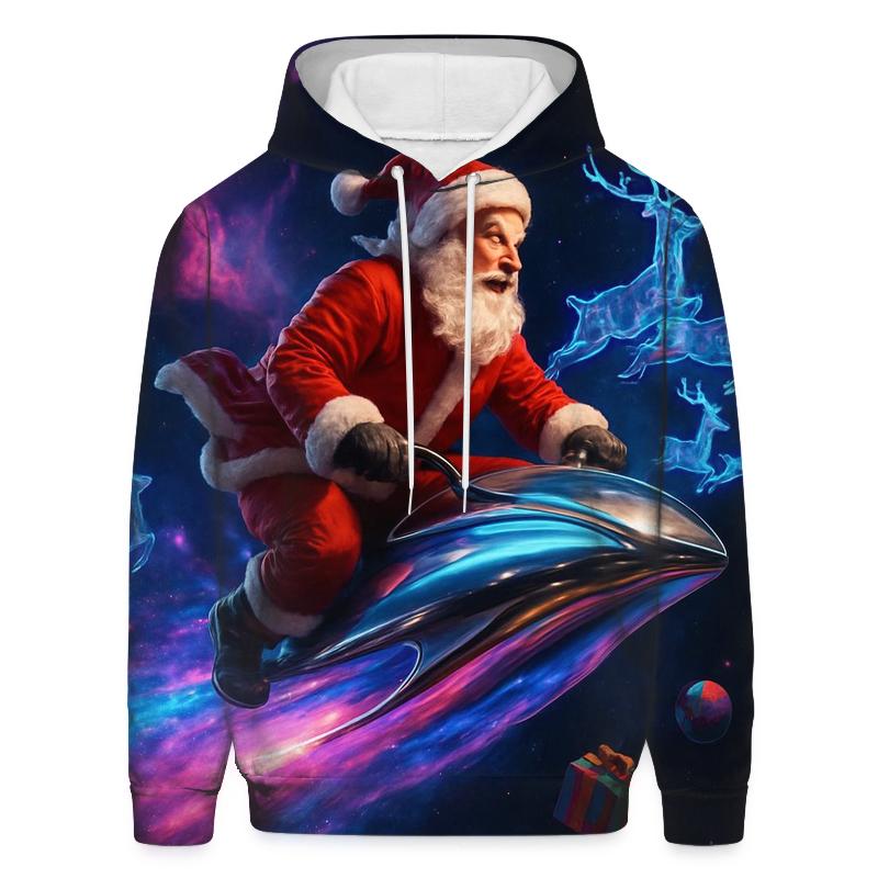 Cosmic Sleigh Rider Santa designer hoodies