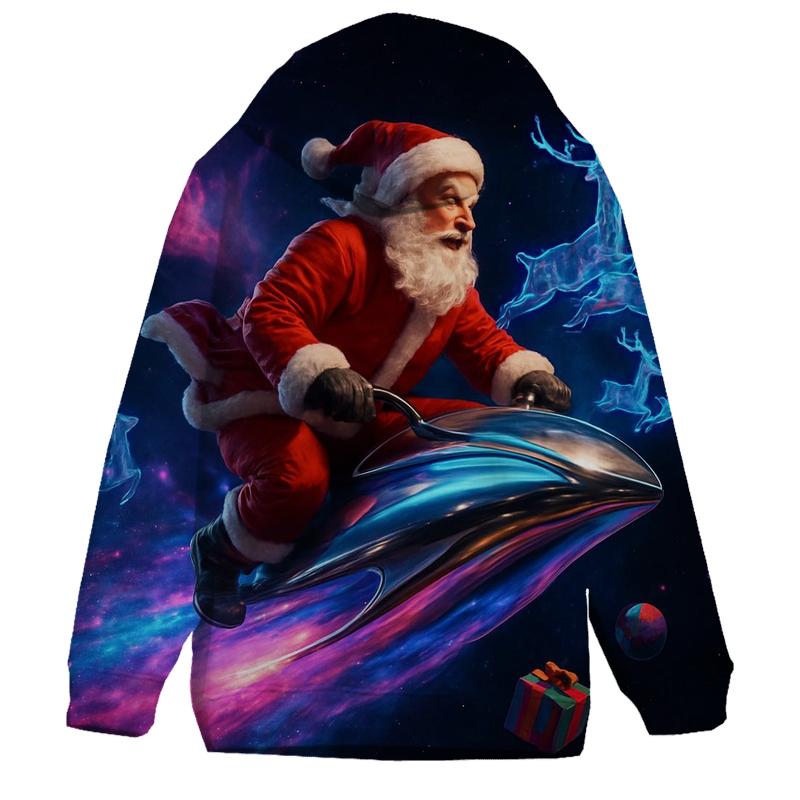 Cosmic Sleigh Rider Santa designer hoodies