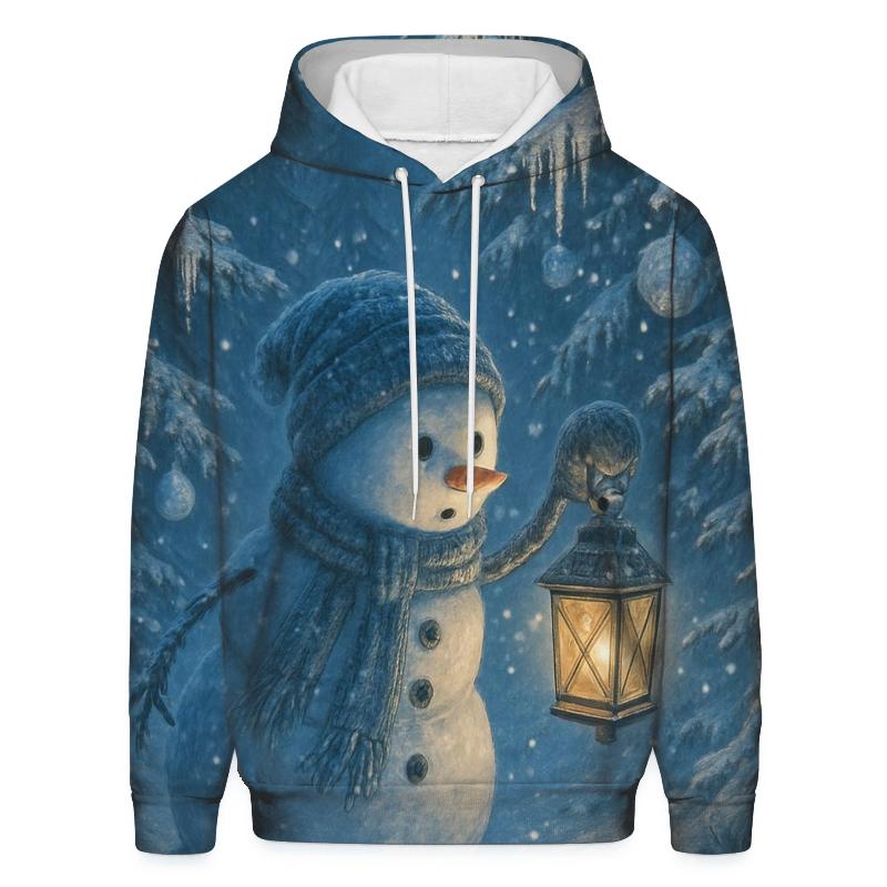Snowman Lantern Forest Walk custom hoodies