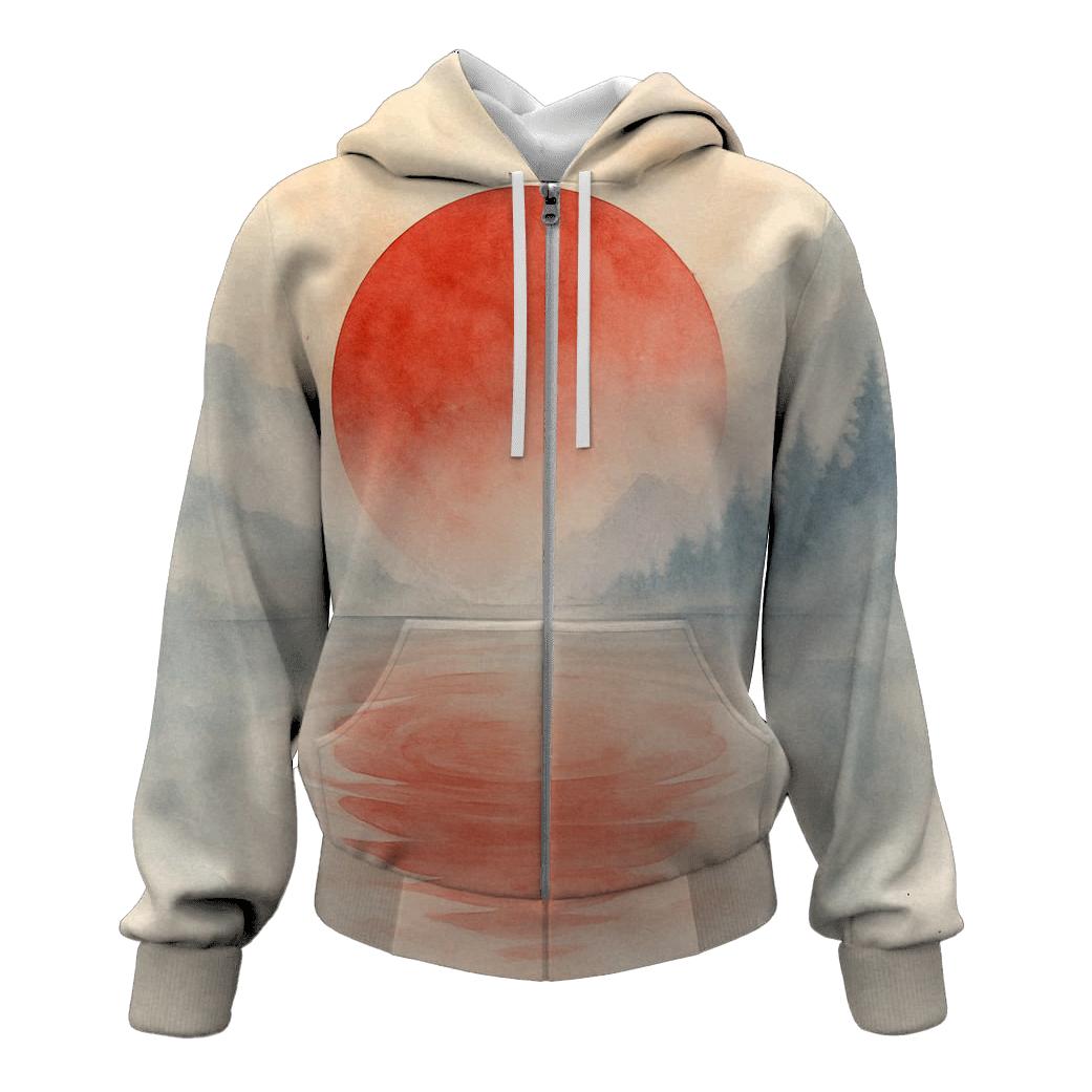 Japanese Flag Misty Mountain Watercolor pullover hoodies
