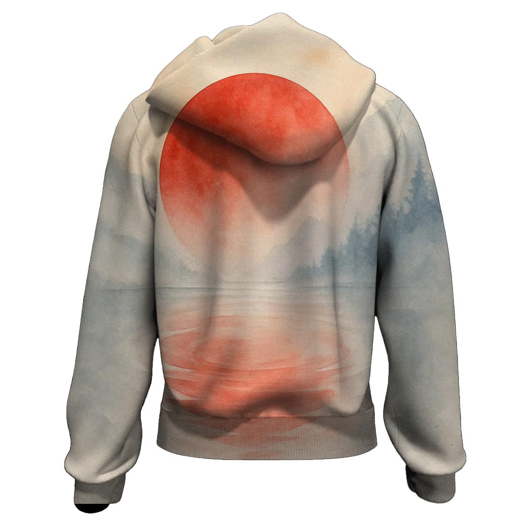 Japanese Flag Misty Mountain Watercolor pullover hoodies