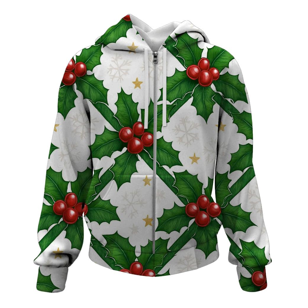 Crimson Holly Ribbon Lattice On Snow White lightweight hoodies