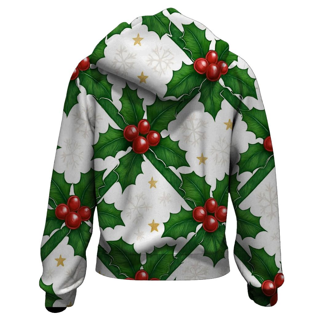 Crimson Holly Ribbon Lattice On Snow White lightweight hoodies