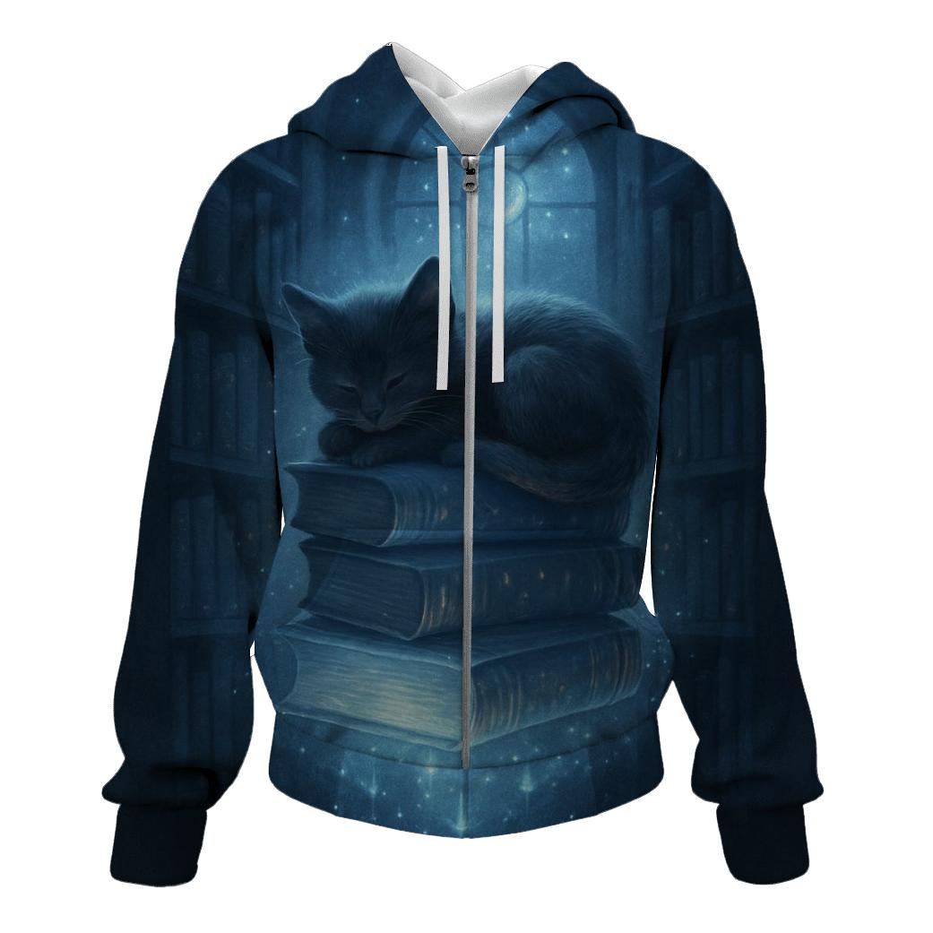 Moonlit Library Cat Nook lightweight hoodies