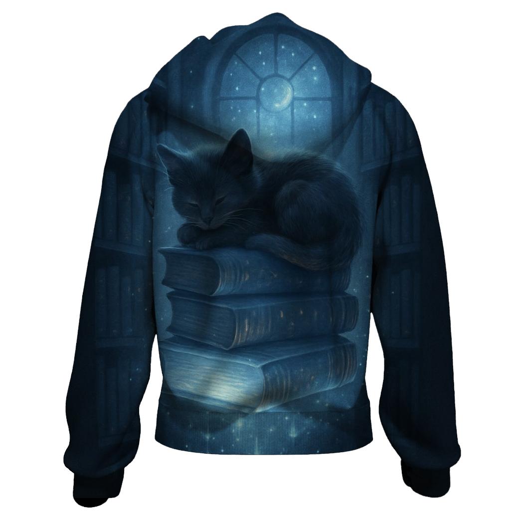Moonlit Library Cat Nook lightweight hoodies