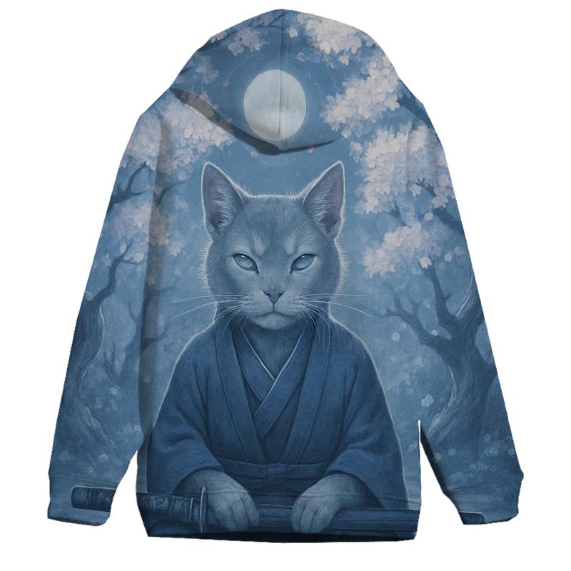 Moonlit Samurai Orchard Cat hoodies fashion