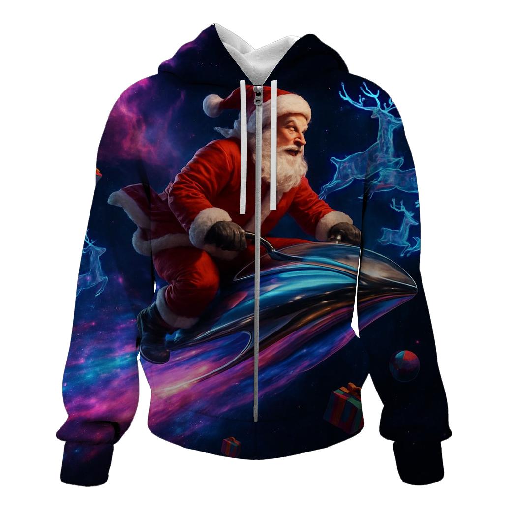 Cosmic Sleigh Rider Santa embroidered hoodies