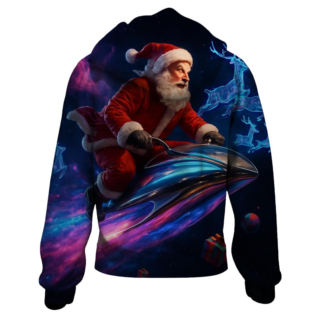 Cosmic Sleigh Rider Santa embroidered hoodies