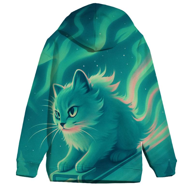 Aurora Drift Sled Cat embroidered hoodies