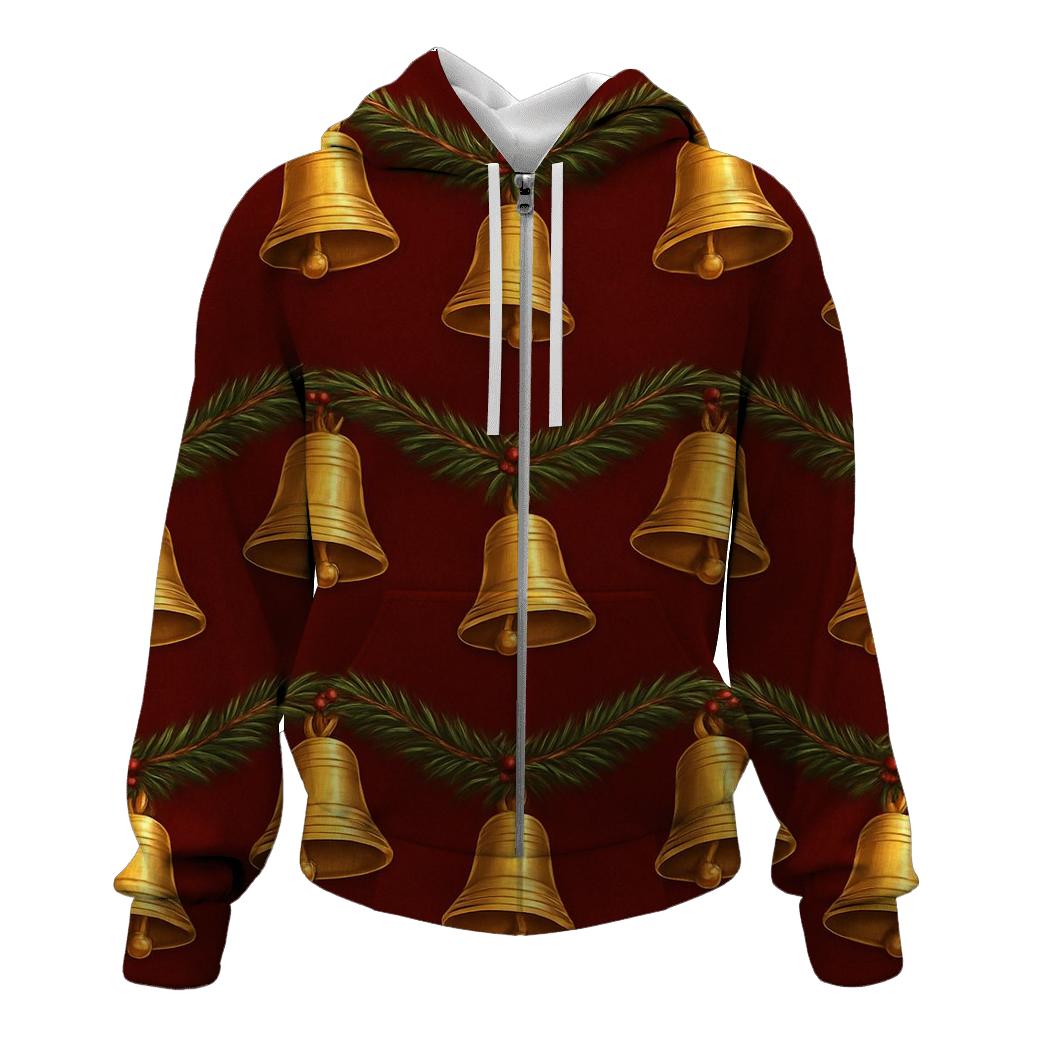 Golden Bell Garland Wave On Deep Red heavyweight hoodies