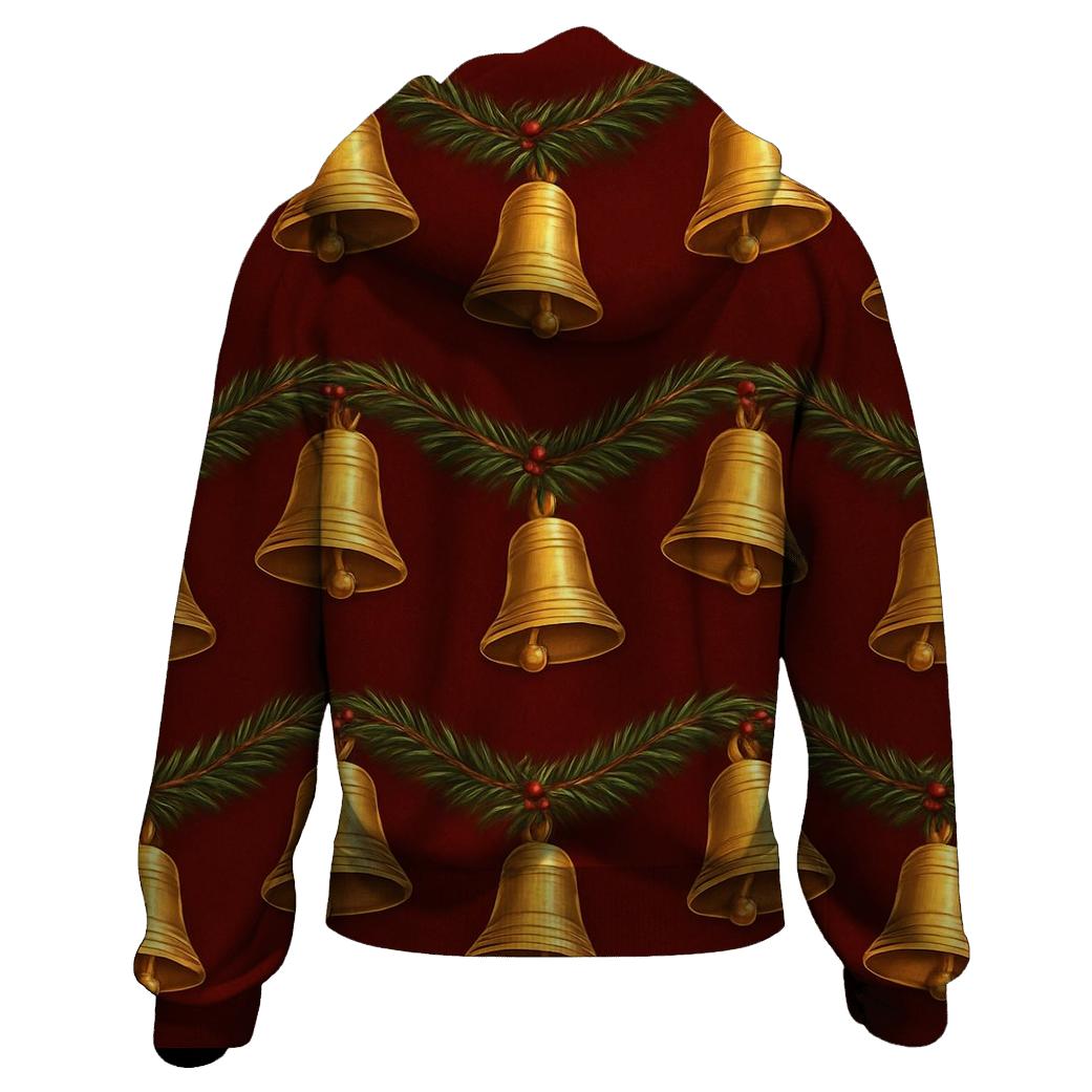 Golden Bell Garland Wave On Deep Red heavyweight hoodies
