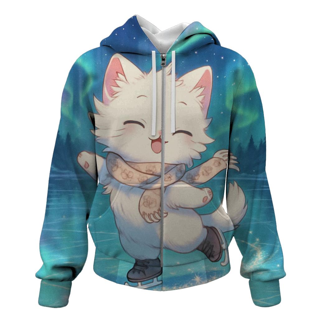 Aurora Ice Skating Cat pullover hoodies