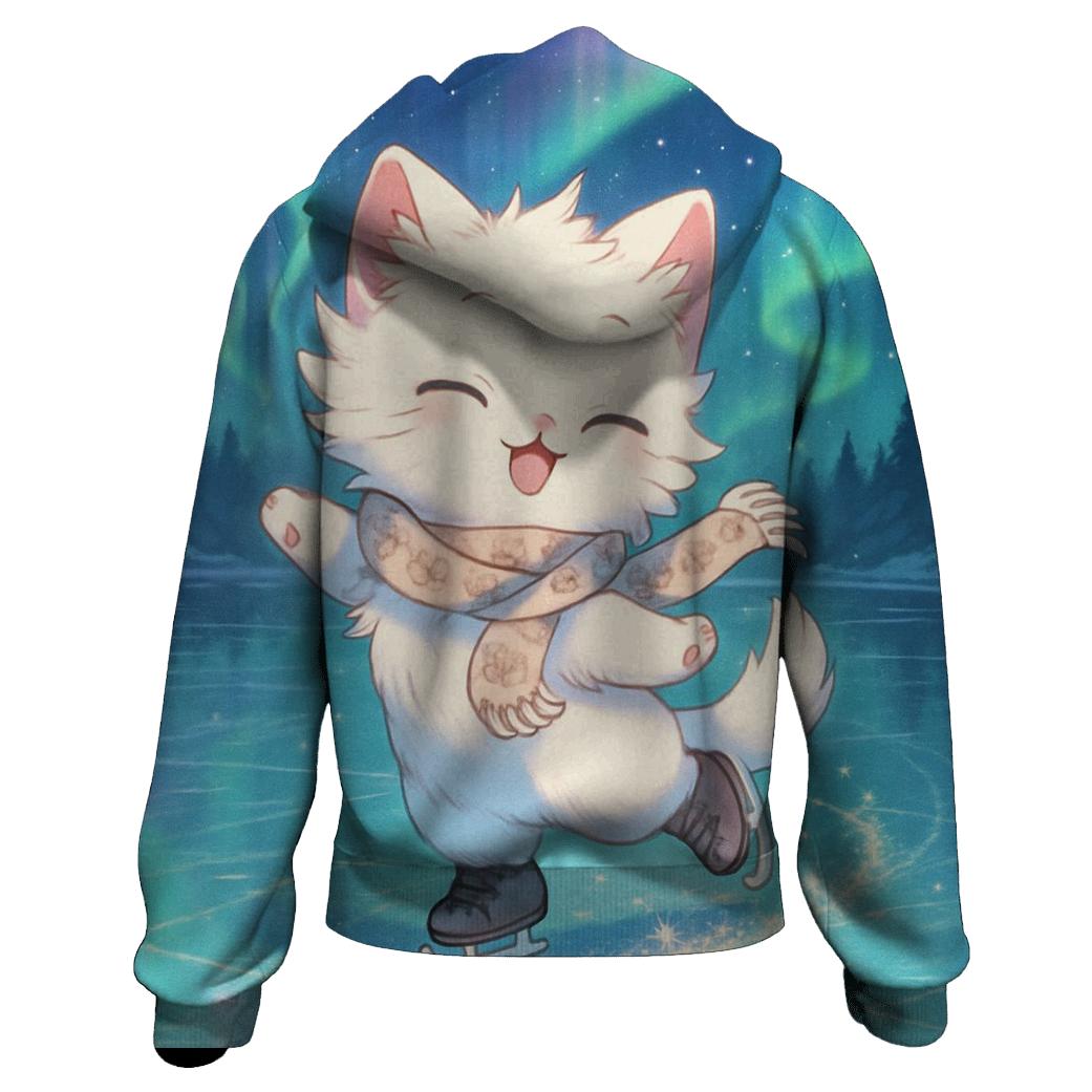 Aurora Ice Skating Cat pullover hoodies