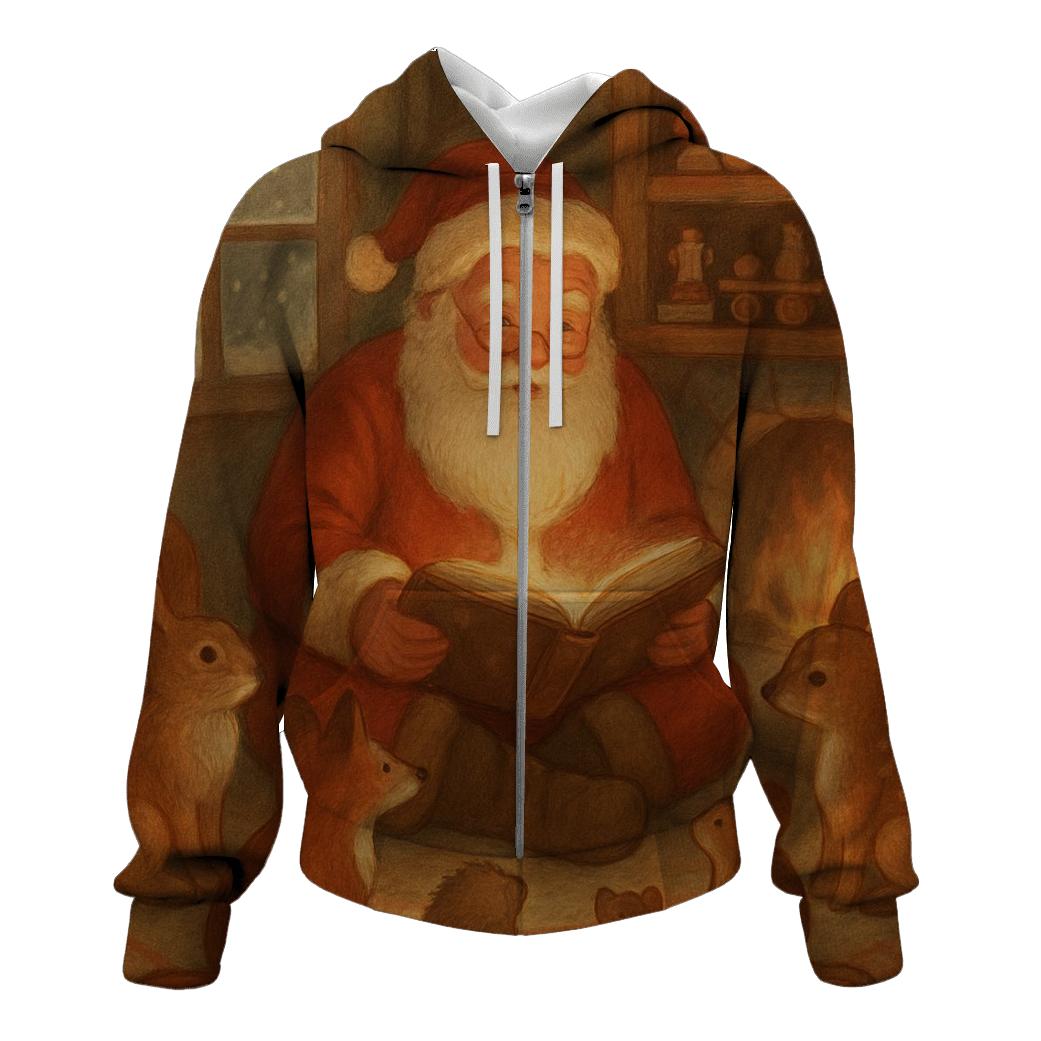 Cozy Fireplace Santa Storytime pullover hoodies