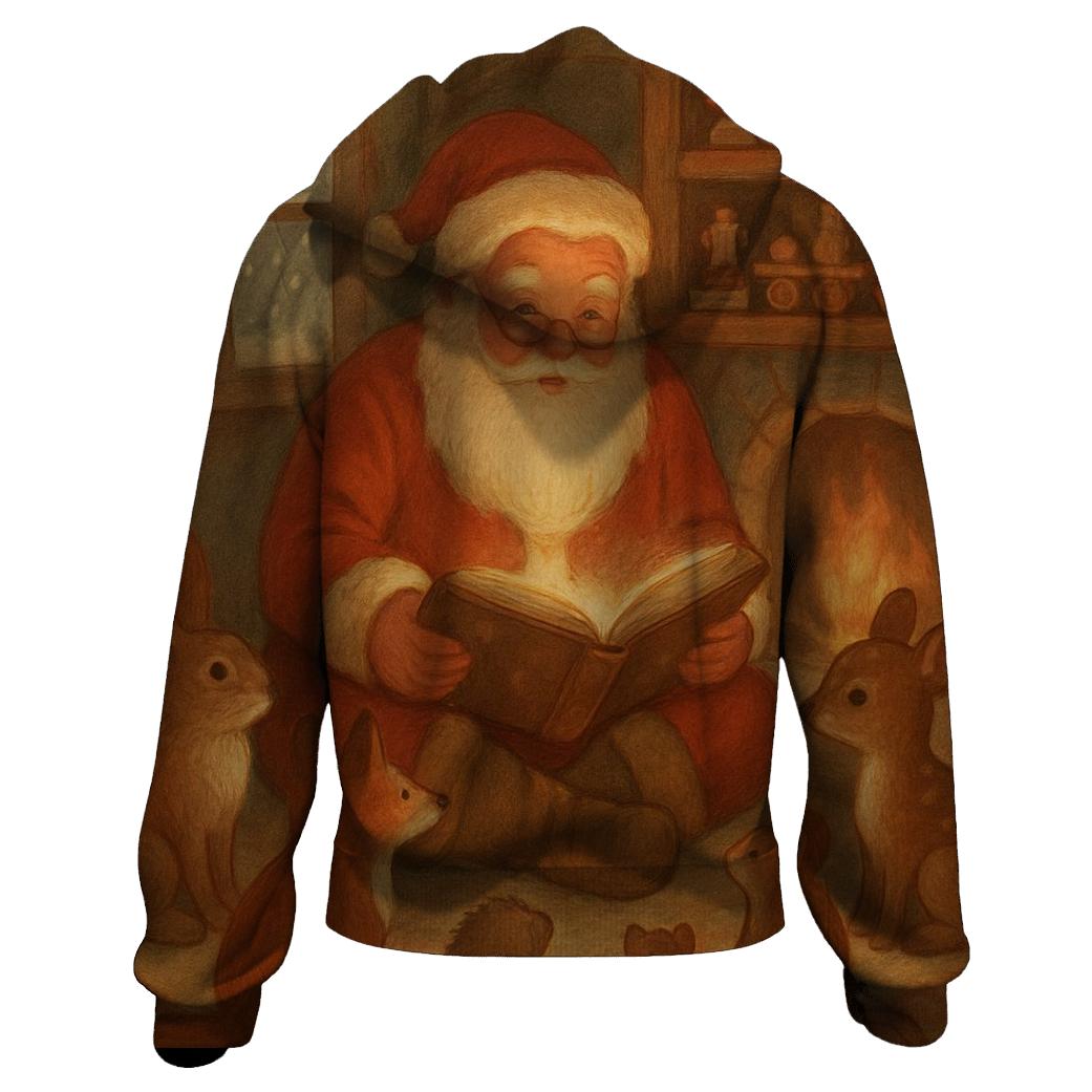 Cozy Fireplace Santa Storytime pullover hoodies