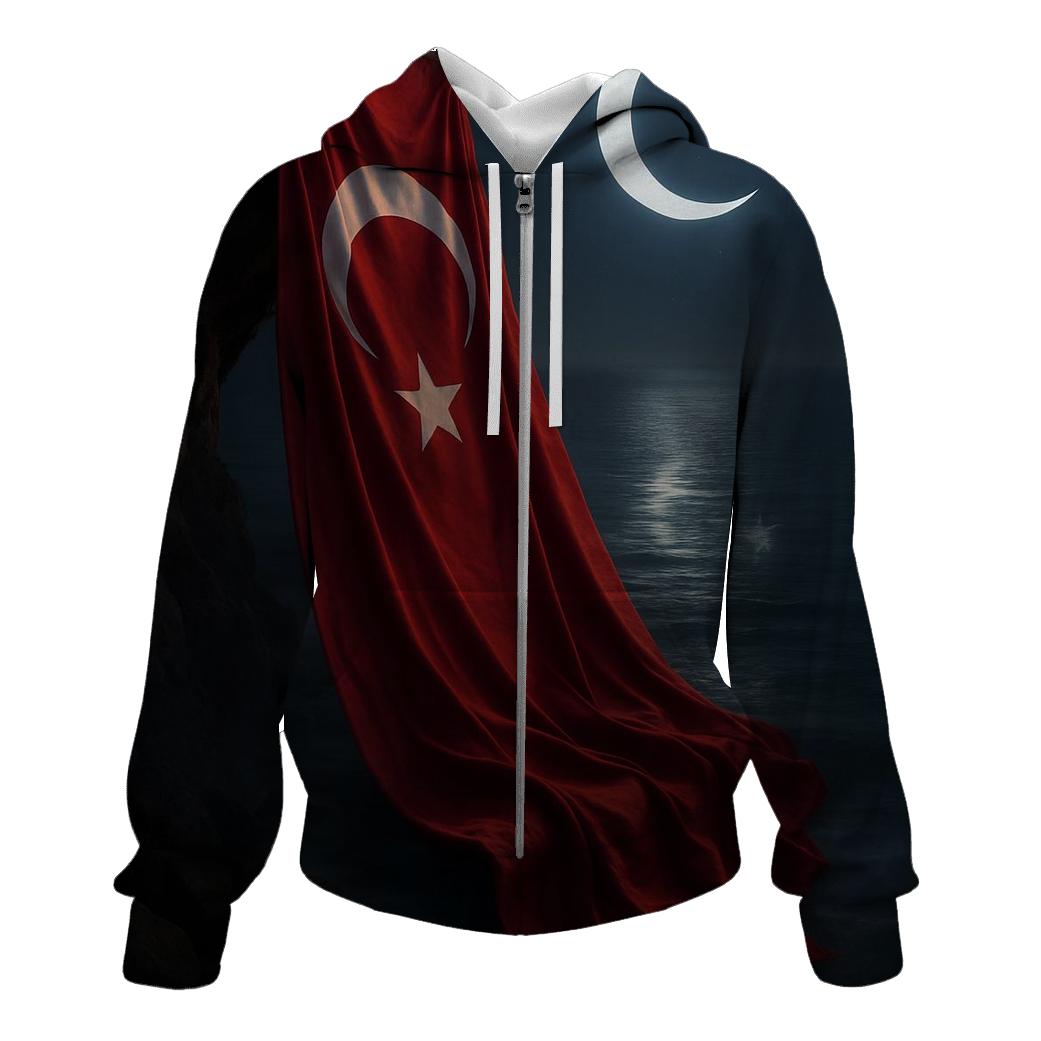 Turkish Flag Moonlit Cliff Reflection heavyweight hoodies