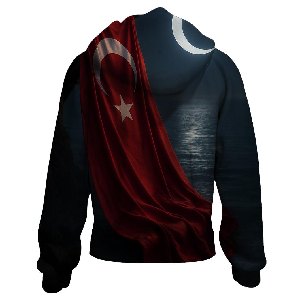 Turkish Flag Moonlit Cliff Reflection heavyweight hoodies