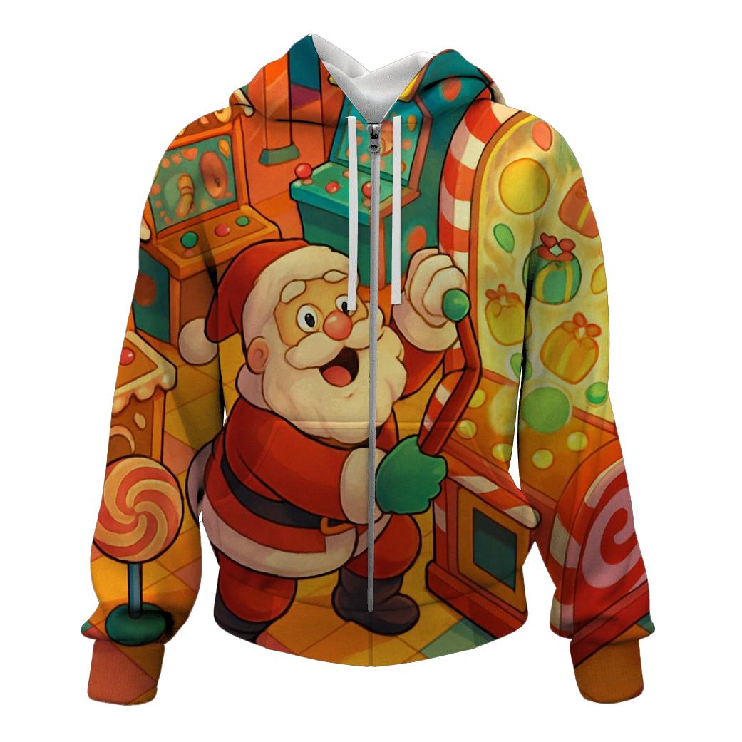 Retro Candy Arcade Santa lightweight hoodies