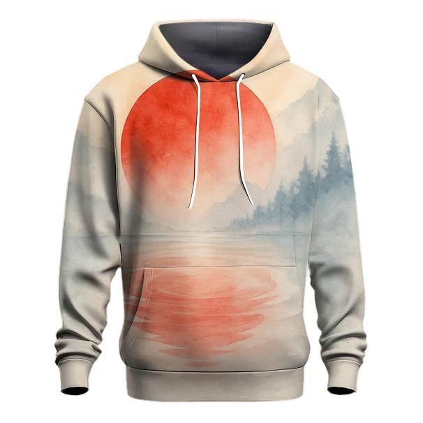 Japanese Flag Misty Mountain Watercolor premium hoodies