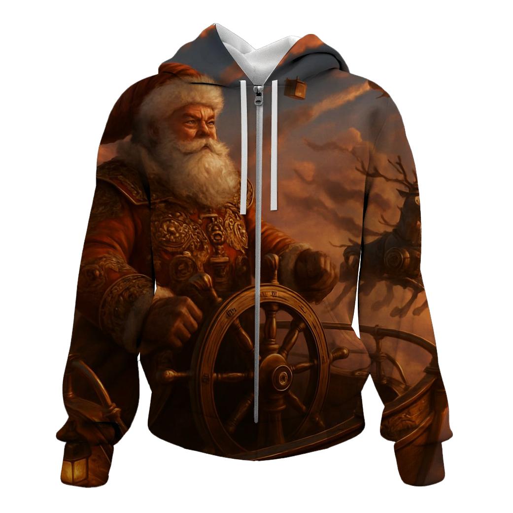 Steampunk Sky Admiral Santa zip-up hoodies