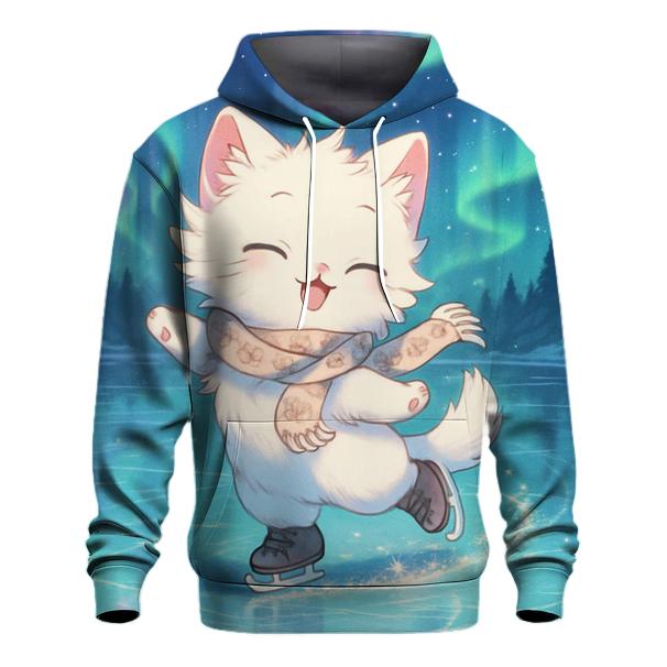 Aurora Ice Skating Cat pullover hoodies