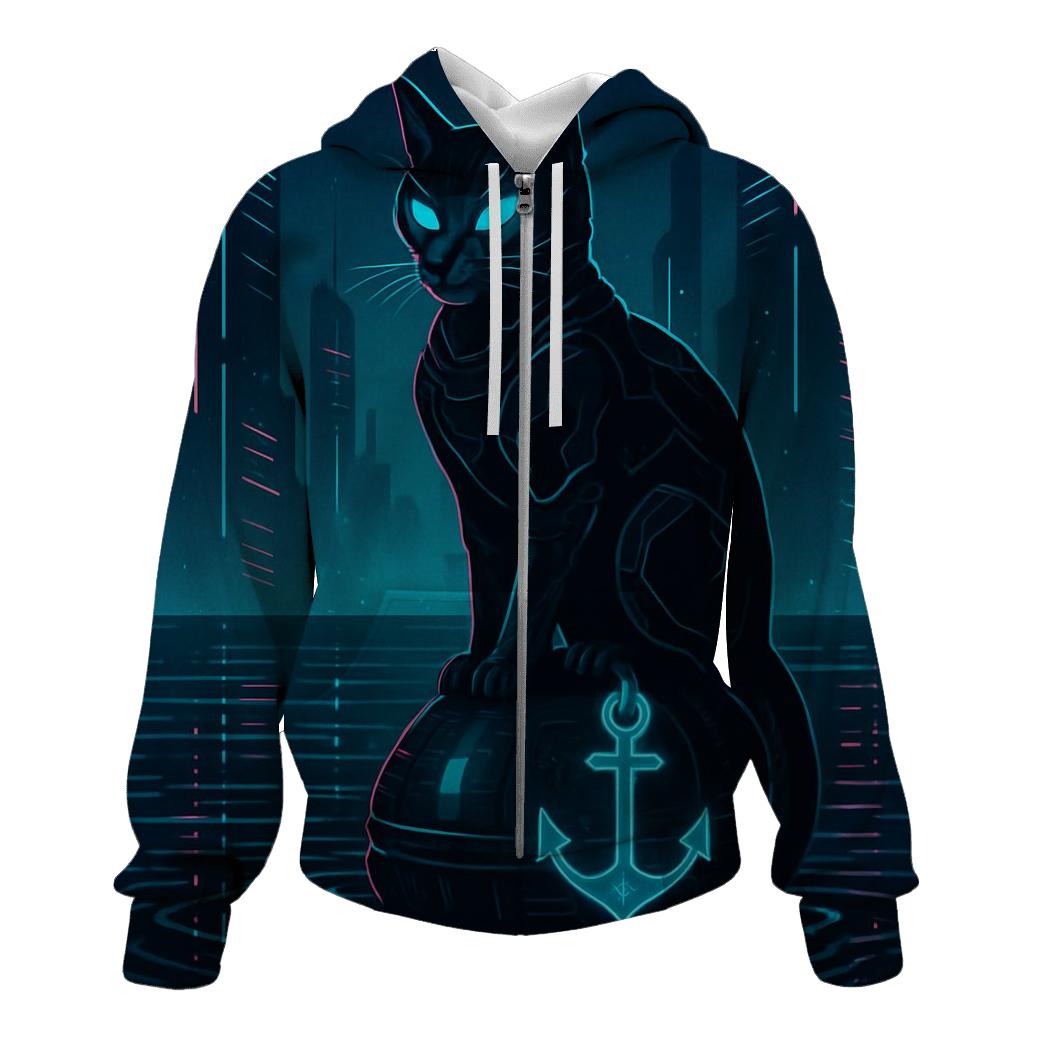 Cyber Harbor Sentinel Cat hoodie designs