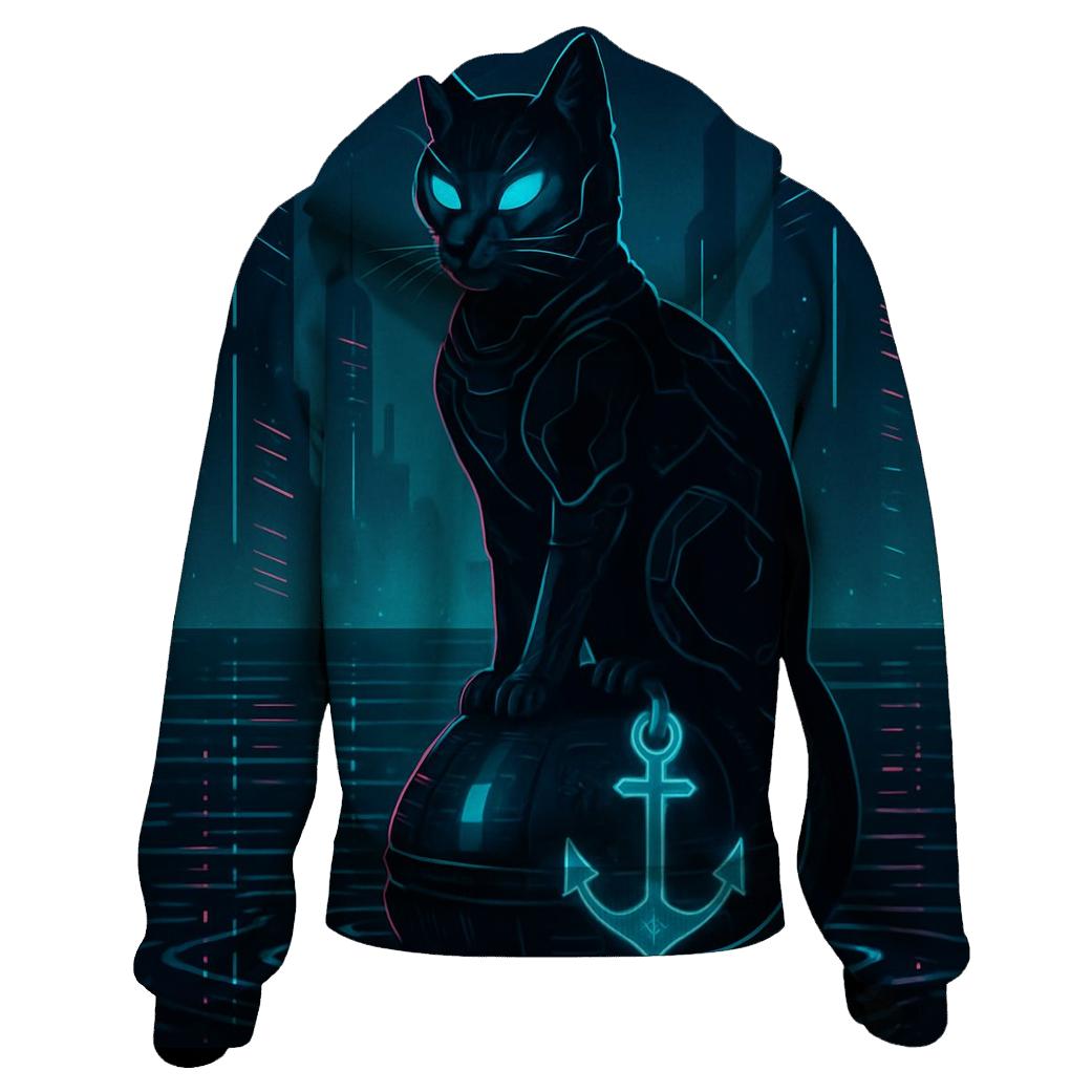 Cyber Harbor Sentinel Cat hoodie designs