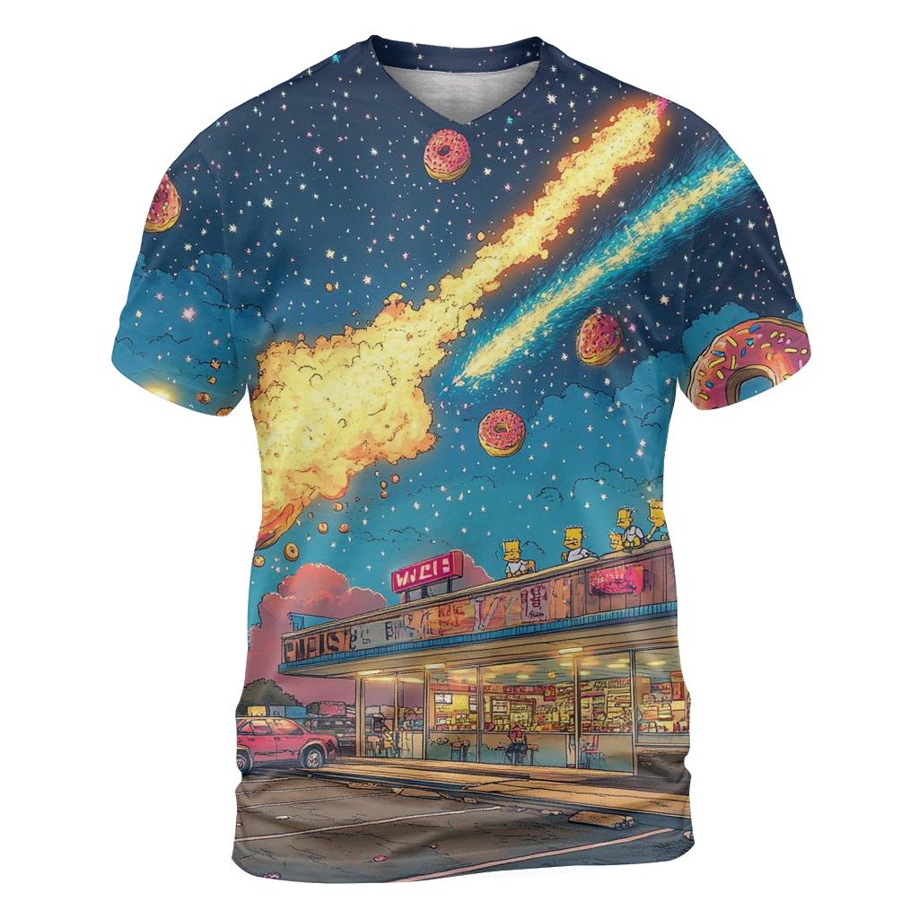 Donut Meteor Shower Over KwikEMart, trendy printed shirt styles