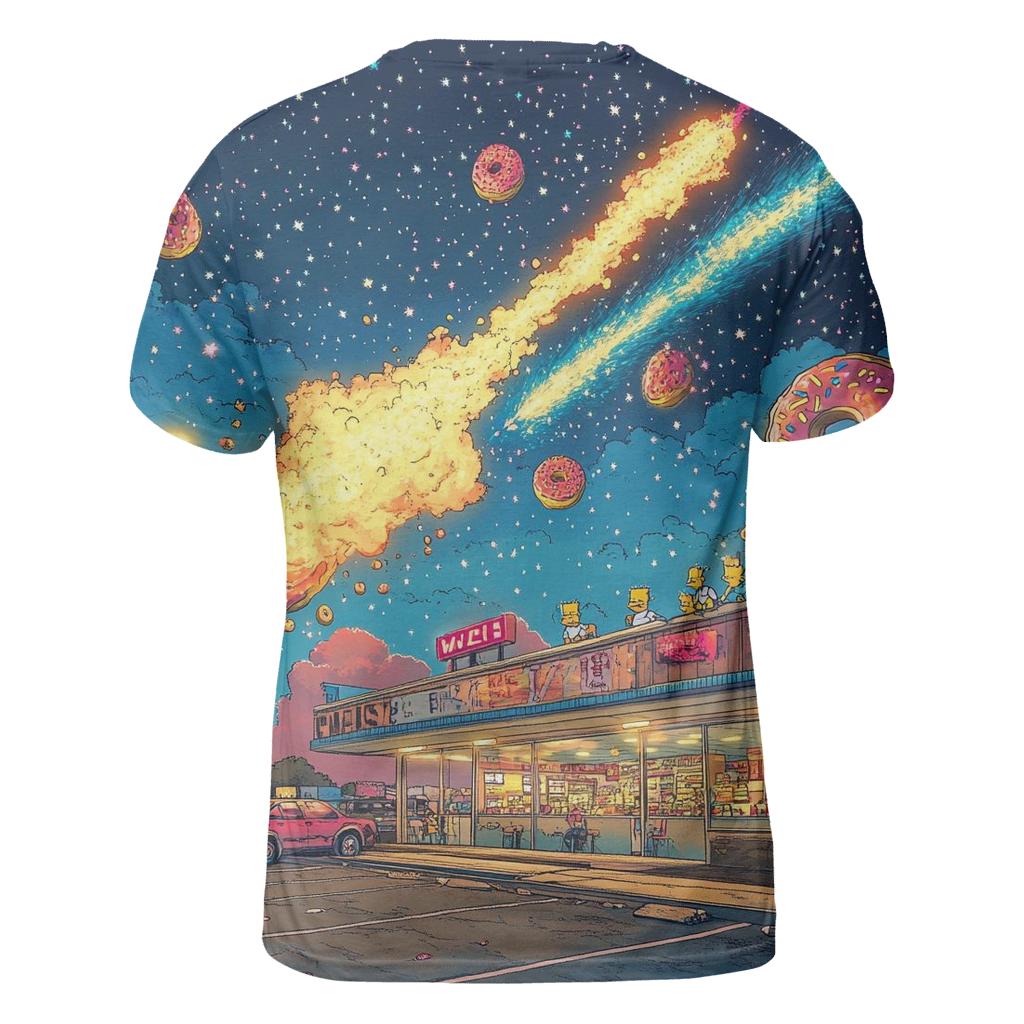 Donut Meteor Shower Over KwikEMart, trendy printed shirt styles