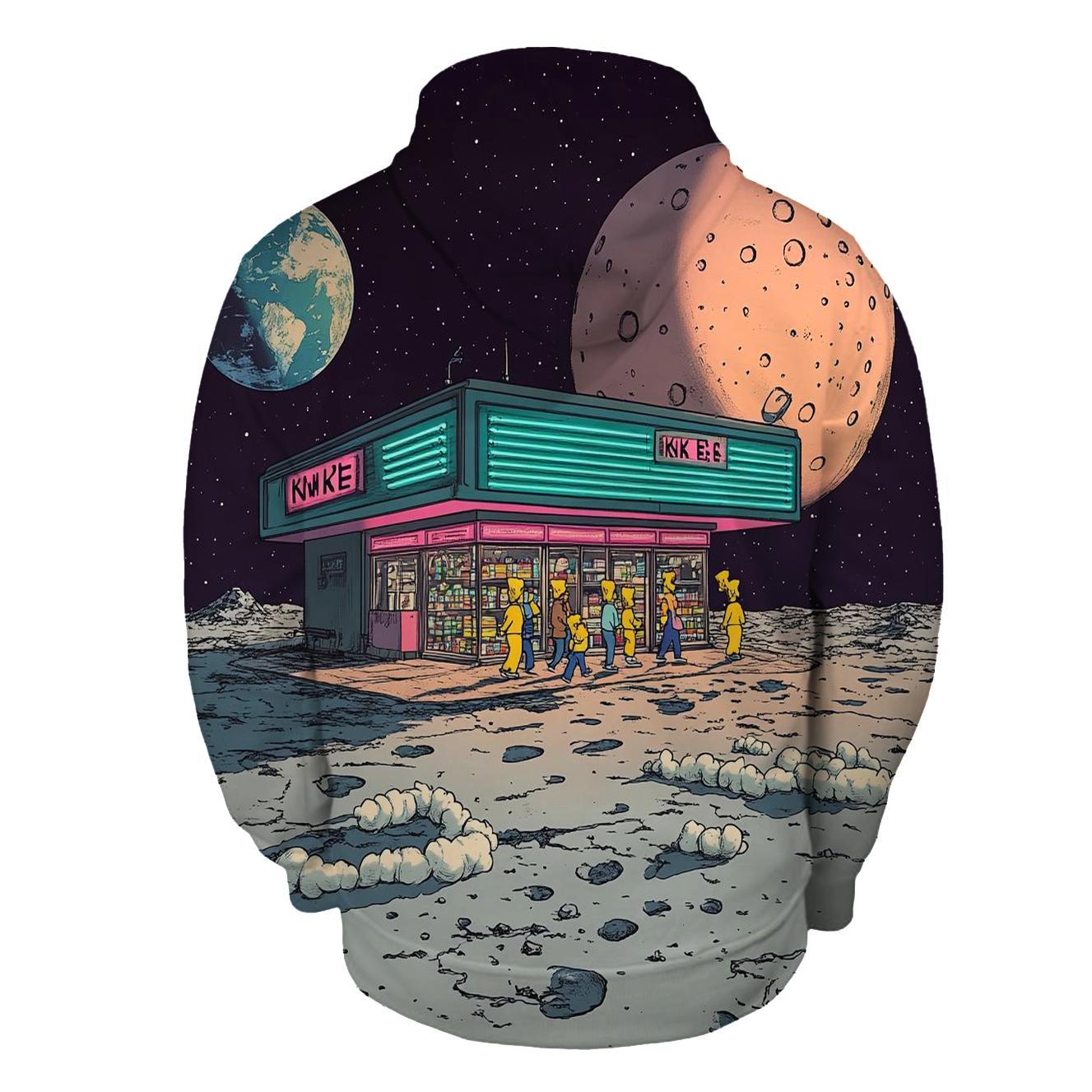 KwikEMart Lunar Outpost graphic hoodies