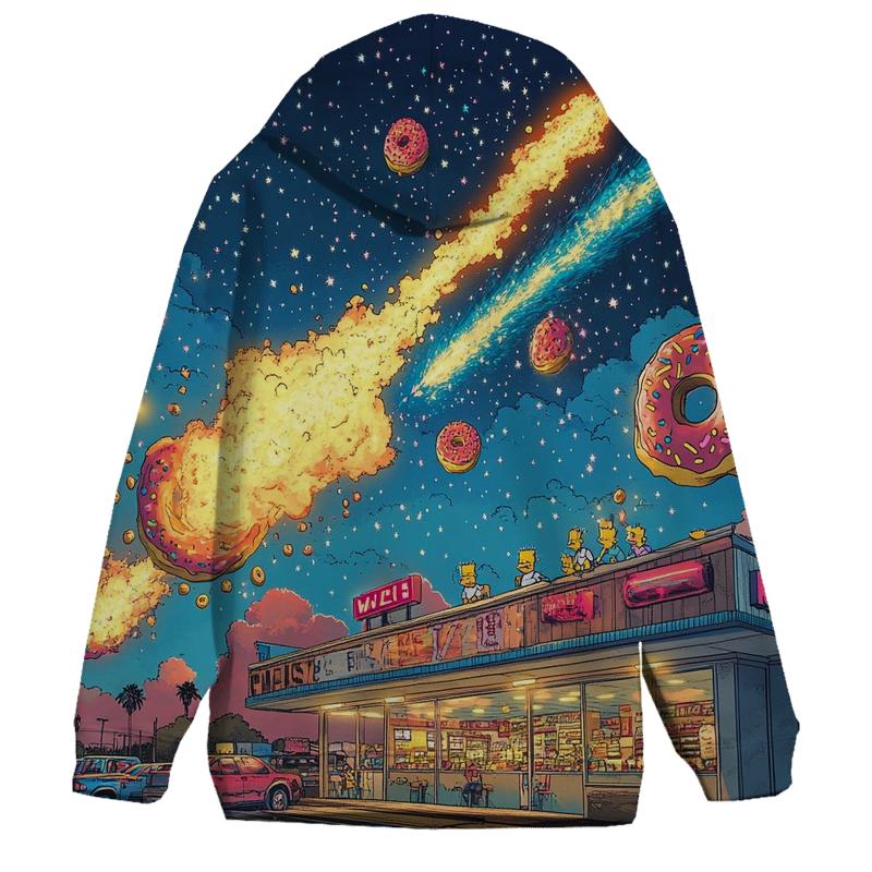 Donut Meteor Shower Over KwikEMart, embroidered hoodies