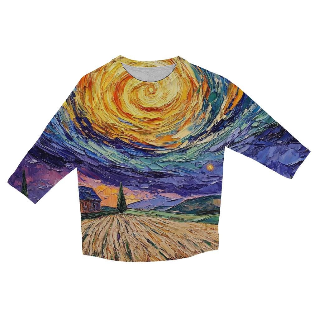 Van Gogh Inspired Solar Storm Over Countryside custom 3/4 sleeve shirts