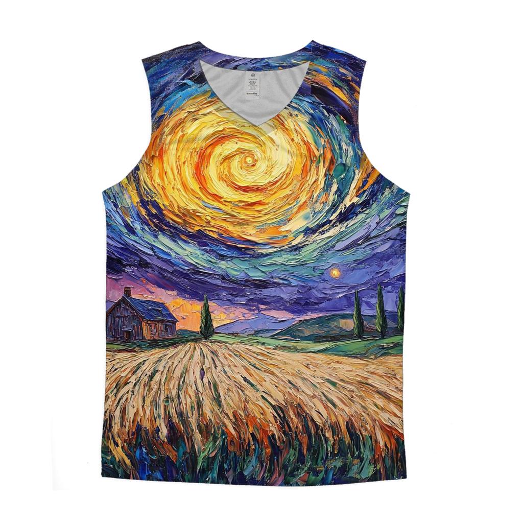 Van Gogh Inspired Solar Storm Over Countryside personalized athletic tanks