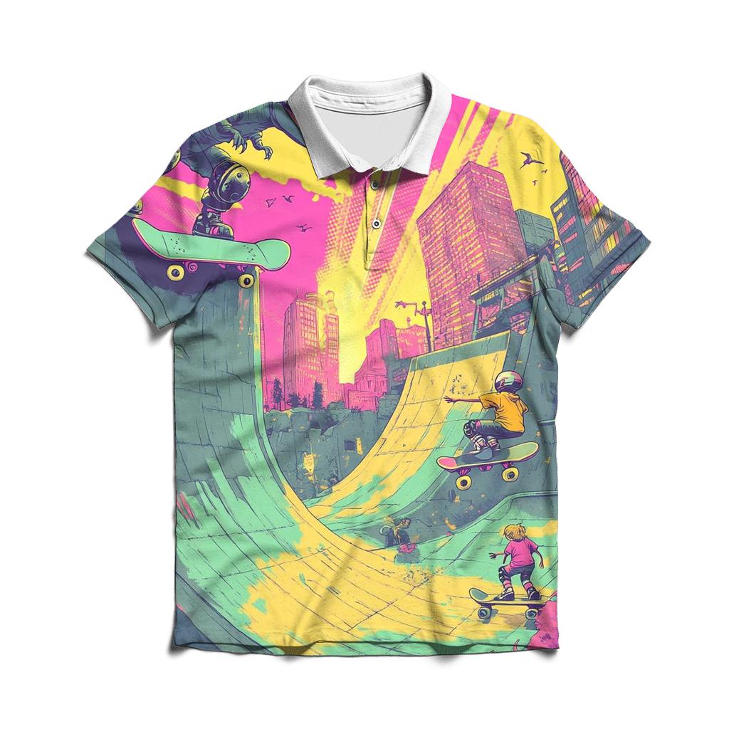Time Traveling Skate Park Toons premium cotton polo shirts