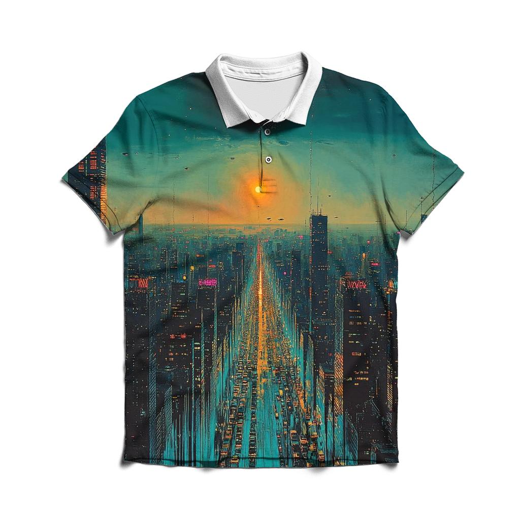 Salvador Dali Inspired Melting Citylights Under Eclipse classic pique polos