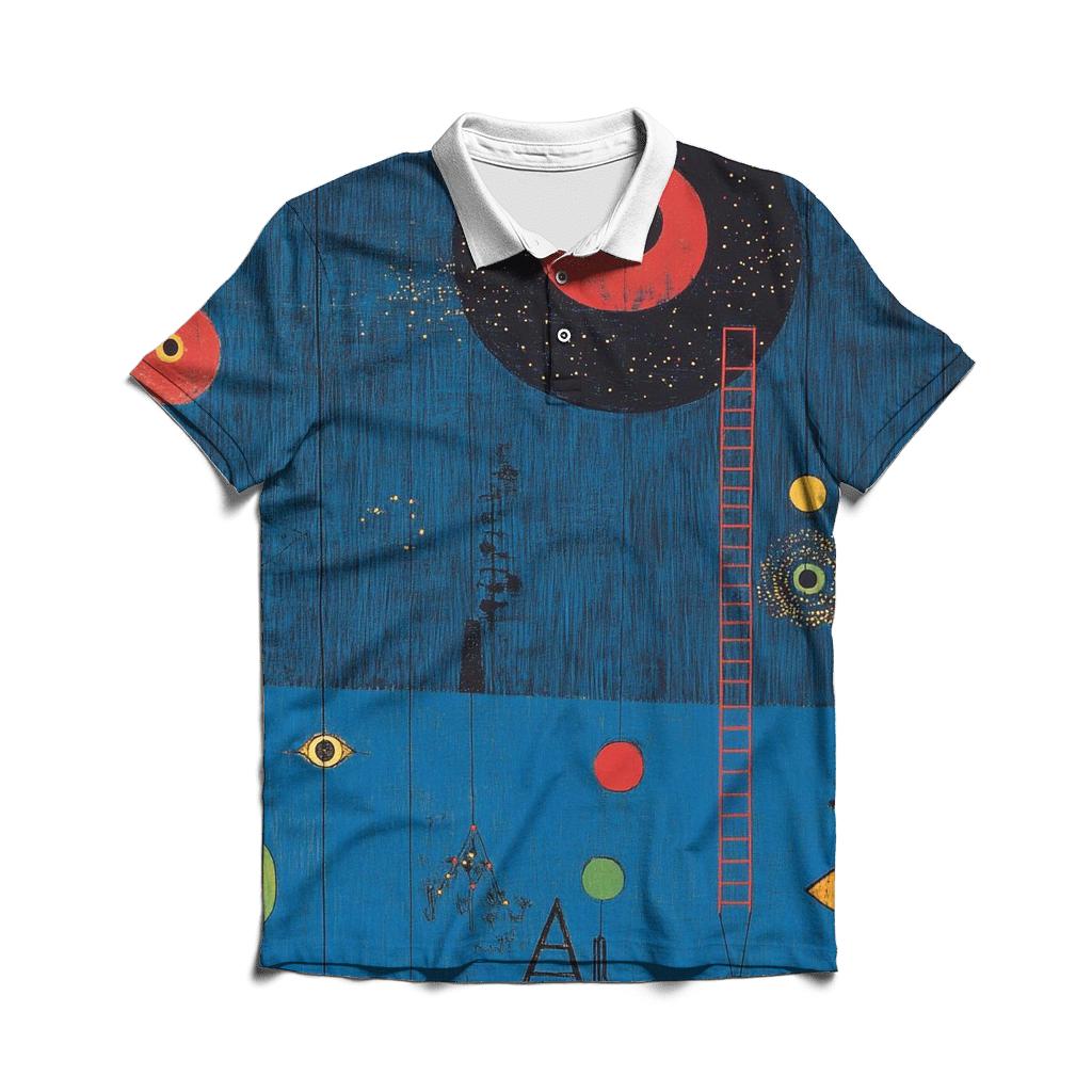 Miro Inspired Playful Planets And Dancing Constellations casual sports polo shirts