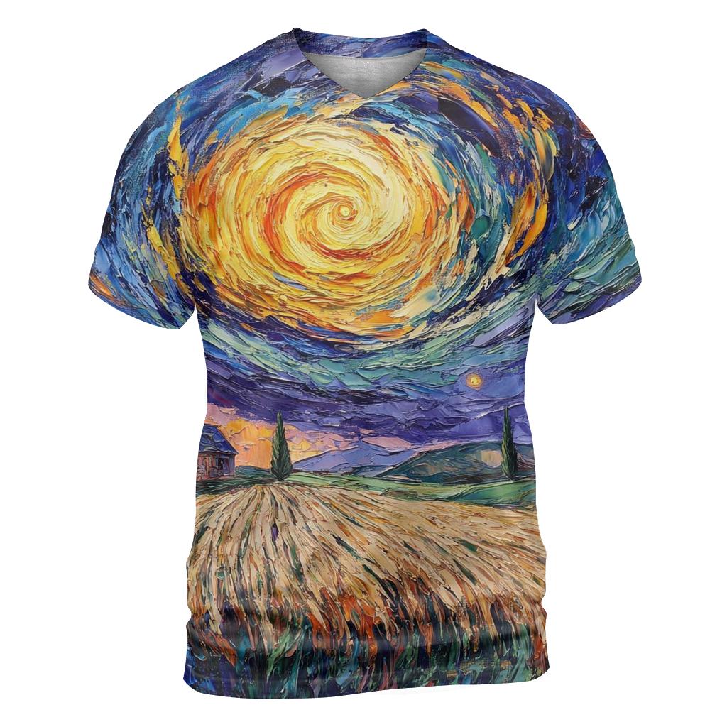 Van Gogh Inspired Solar Storm Over Countryside unique graphic print tees