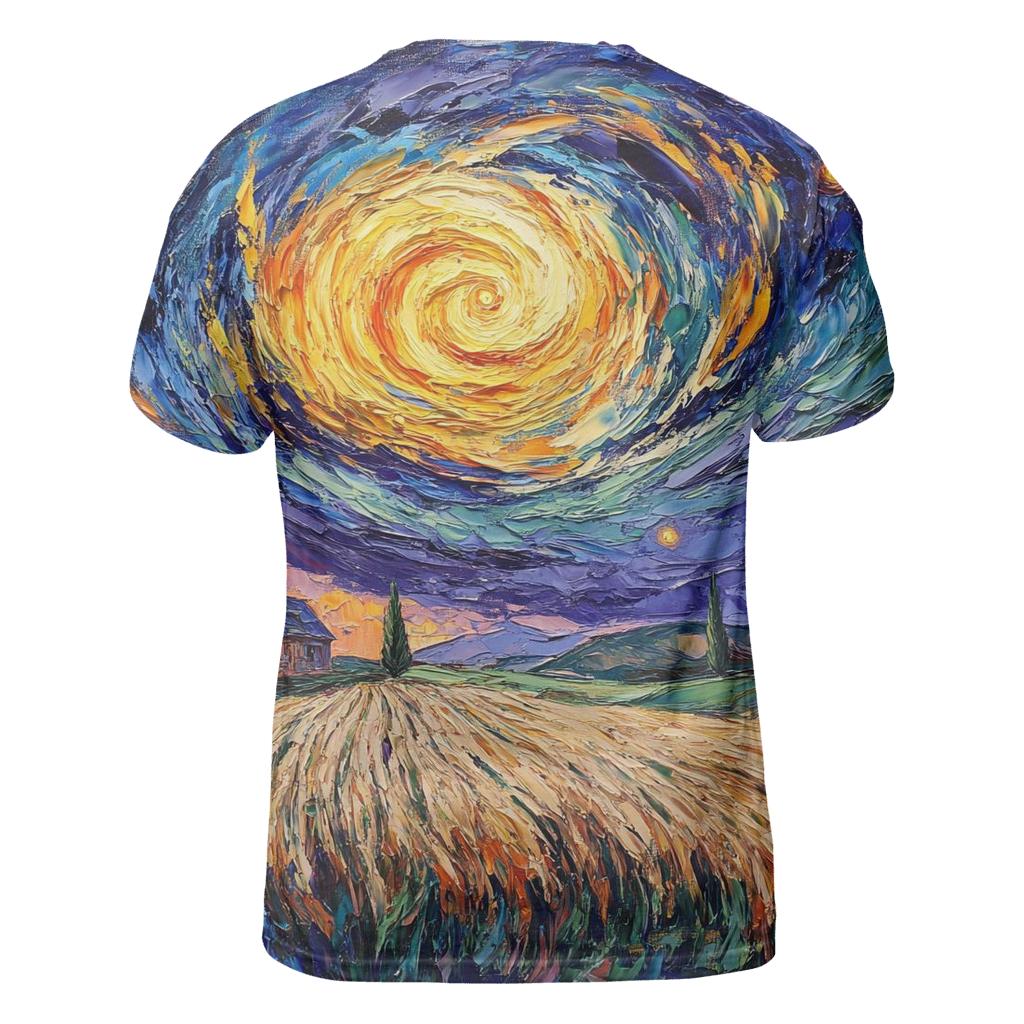 Van Gogh Inspired Solar Storm Over Countryside unique graphic print tees