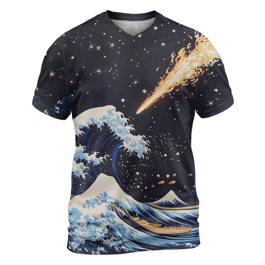 Hokusai Inspired Comet Over Stormy Ocean custom all-over print shirts