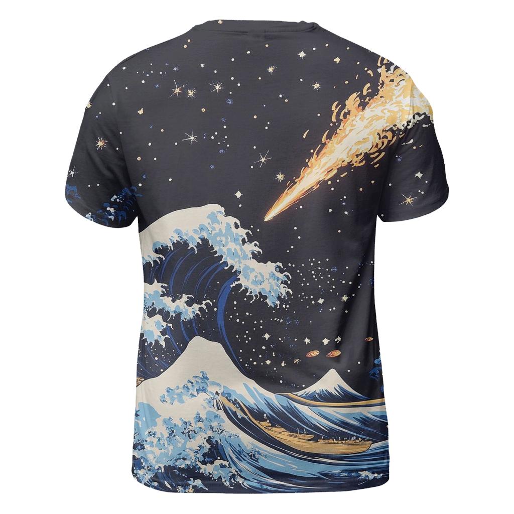 Hokusai Inspired Comet Over Stormy Ocean custom all-over print shirts