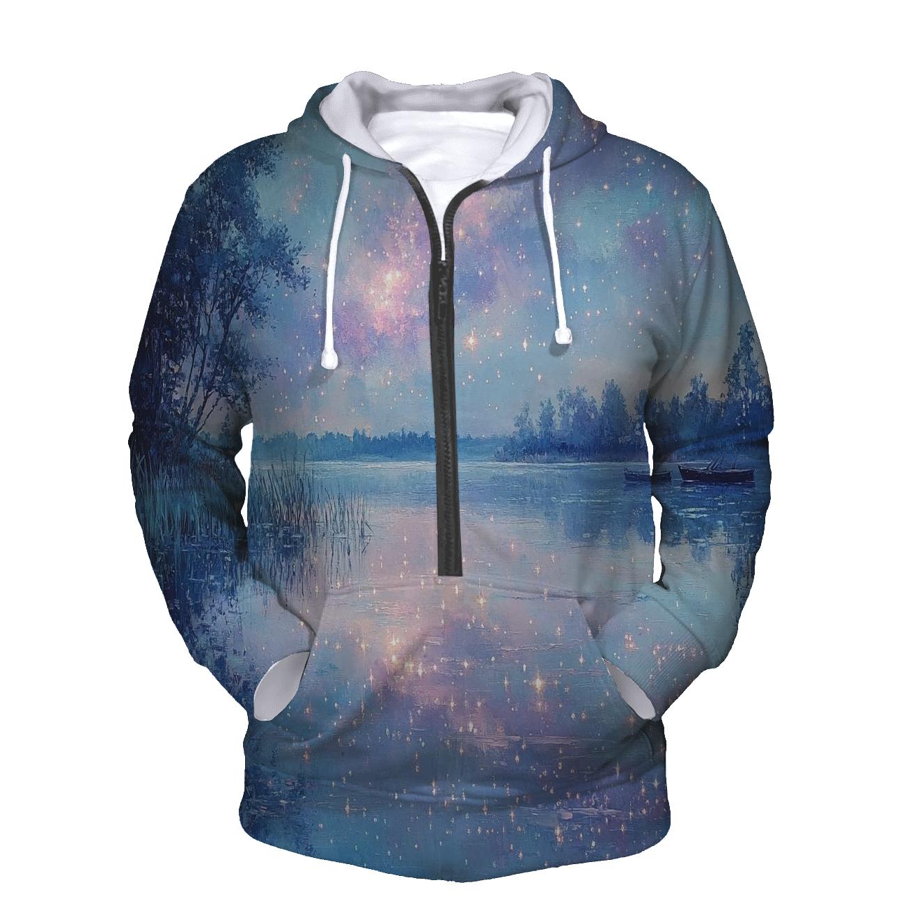 Monet Inspired Nebula Reflections On A Quiet Lake embroidered hoodies